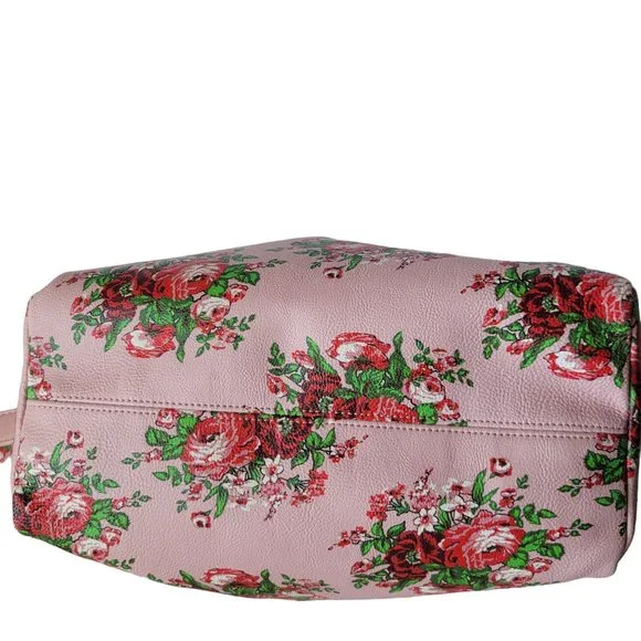 Betsey Johnson Large Double Zip Make Up Cosmetic Bag Pink Floral Red Roses - Picture 12 of 12